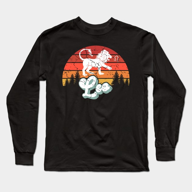 Leo Zodiac Sign -Distressed Retro Sunset Long Sleeve T-Shirt by NoNameBoy